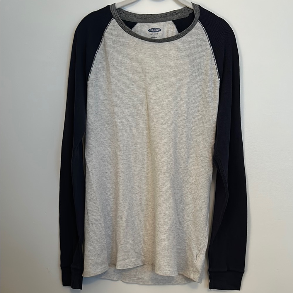 Old Navy Men's Gray and Navy Waffle Shirt - Large Color